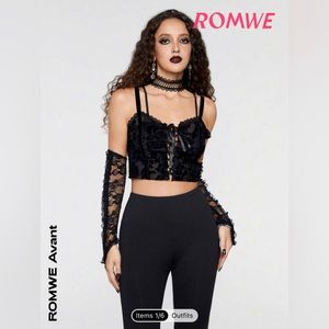 NWT ROMWE Avant Plants Print Lace Up Sheer Cami Top